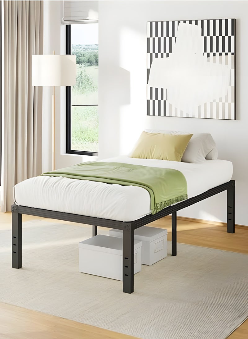 Generic Metal Twin Bed Frame 190*95cm with Storage Space, No Box Spring Needed with Sturdy Steel Slat Support, Heavy Duty Sturdy Mattress Foundation, Easy Assembly, Black  - Image 2