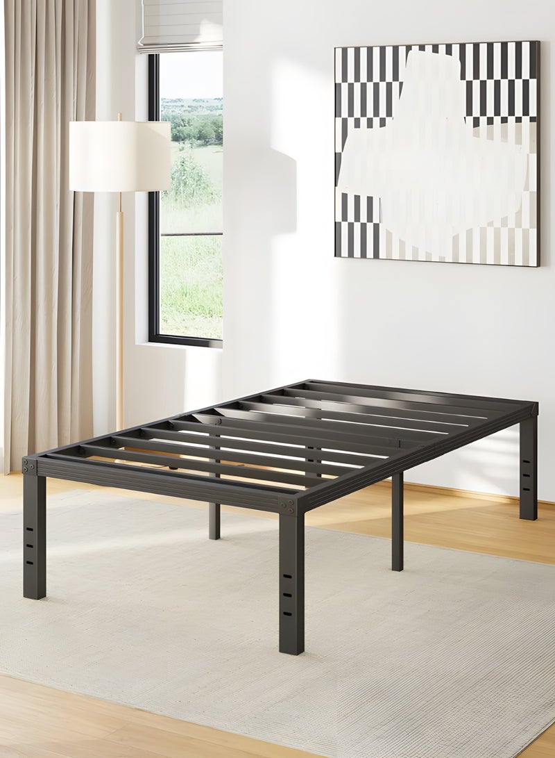Generic Metal Twin Bed Frame 190*95cm with Storage Space, No Box Spring Needed with Sturdy Steel Slat Support, Heavy Duty Sturdy Mattress Foundation, Easy Assembly, Black  - Image 1