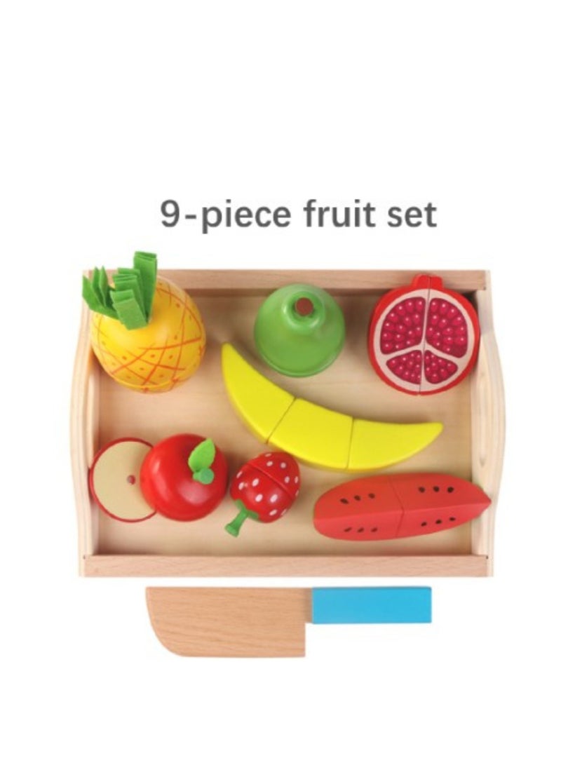 9 قطع خشبية مغناطيسية قطع الفواكه اللعب التعليمية مع لوح تقطيع
