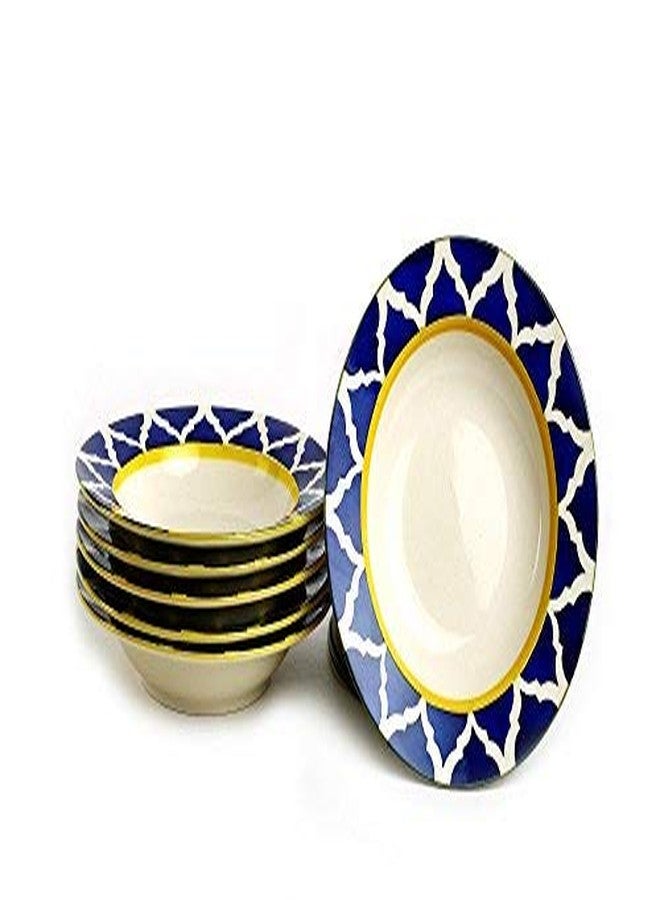 كافيين أطباق حساء/معكرونة/ماجي/مكرونة مصنوعة يدوياً من السيراميك الأزرق والأبيض من كافيين، مقاس 9 بوصات (مجموعة من 6 قطع، آمنة للاستخدام في غسالة الصحون والميكروويف) - Image 2