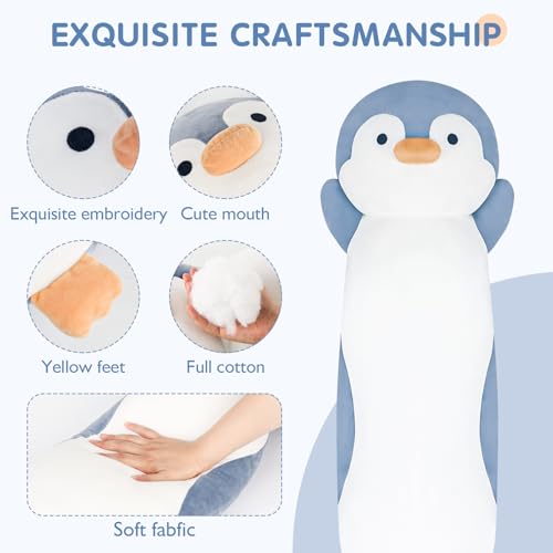 Dalmao 36" Penguin Stuffed Animal, Soft Jumbo Long Cuddle Pillow, Cute Blue Penguin Plush Body Pillow Plushies Toy Gift for Kids, Boy and Girls Birthday,Valentine - Image 2