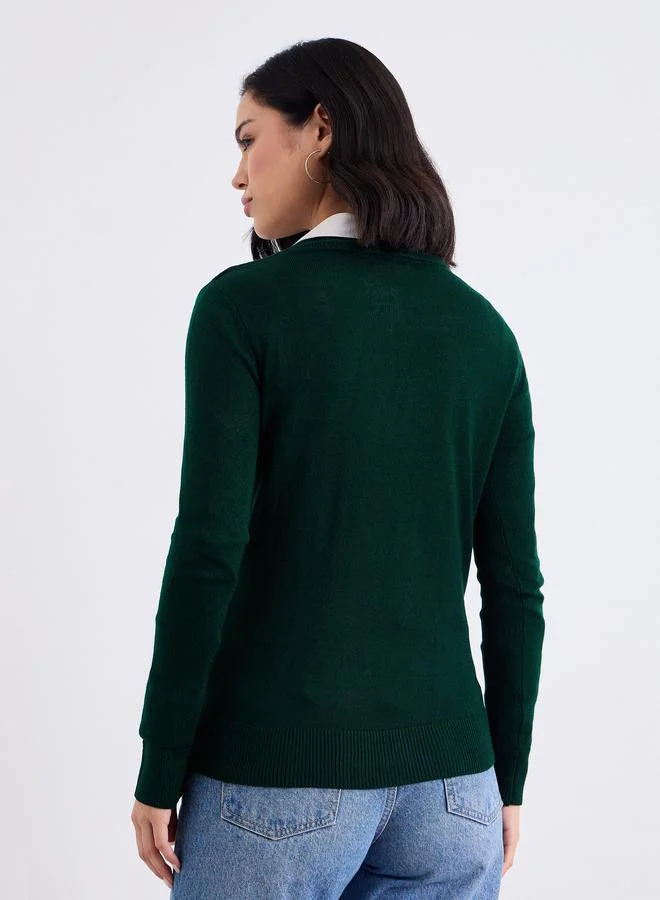 Styli Styli Slim Fit Regular Length Textured Knit Sweater
