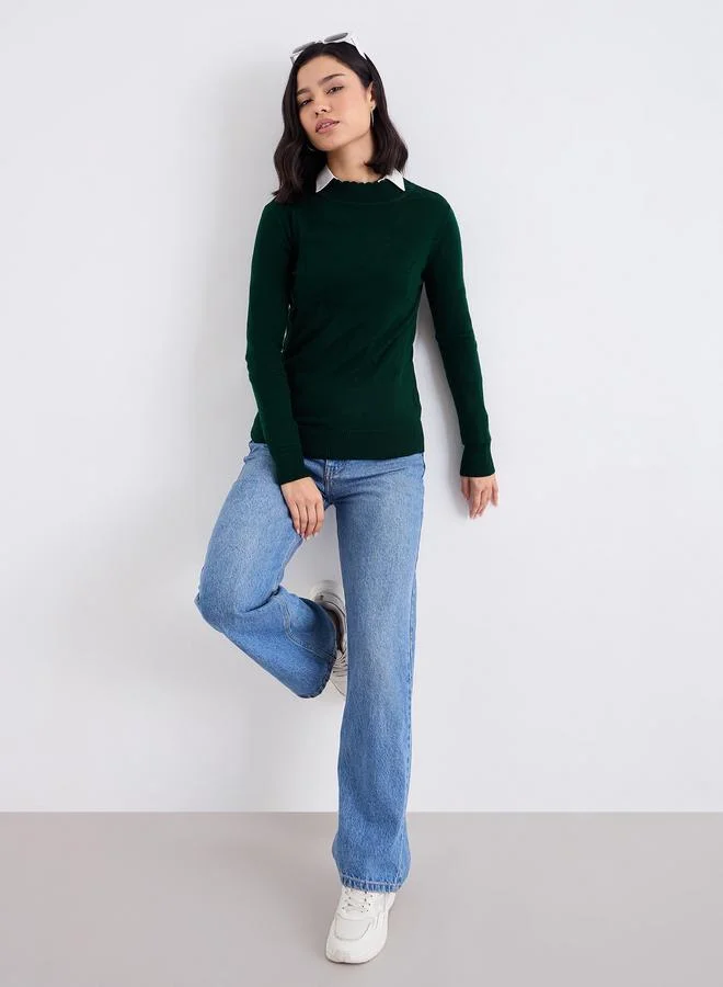Styli Styli Slim Fit Regular Length Textured Knit Sweater