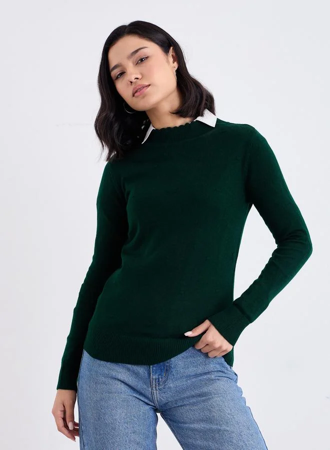 Styli Styli Slim Fit Regular Length Textured Knit Sweater