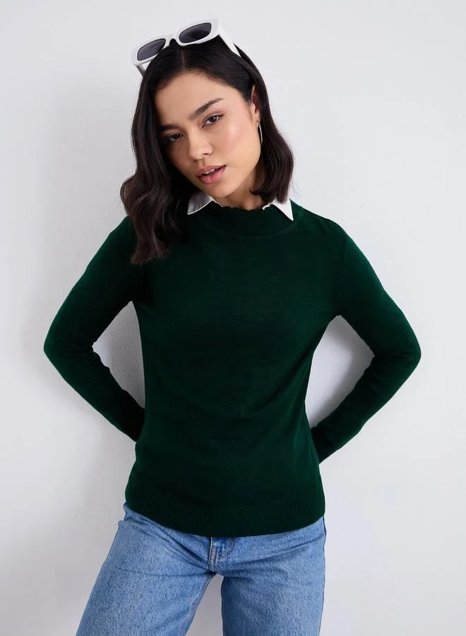 Styli Styli Slim Fit Regular Length Textured Knit Sweater