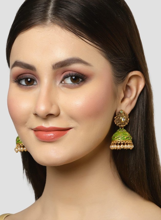 كارات كارت أقراط جومكي مطلية بالذهب من كارات كارت، مرصعة باللؤلؤ الأخضر الأخضر والذهبي للنساء - Image 2