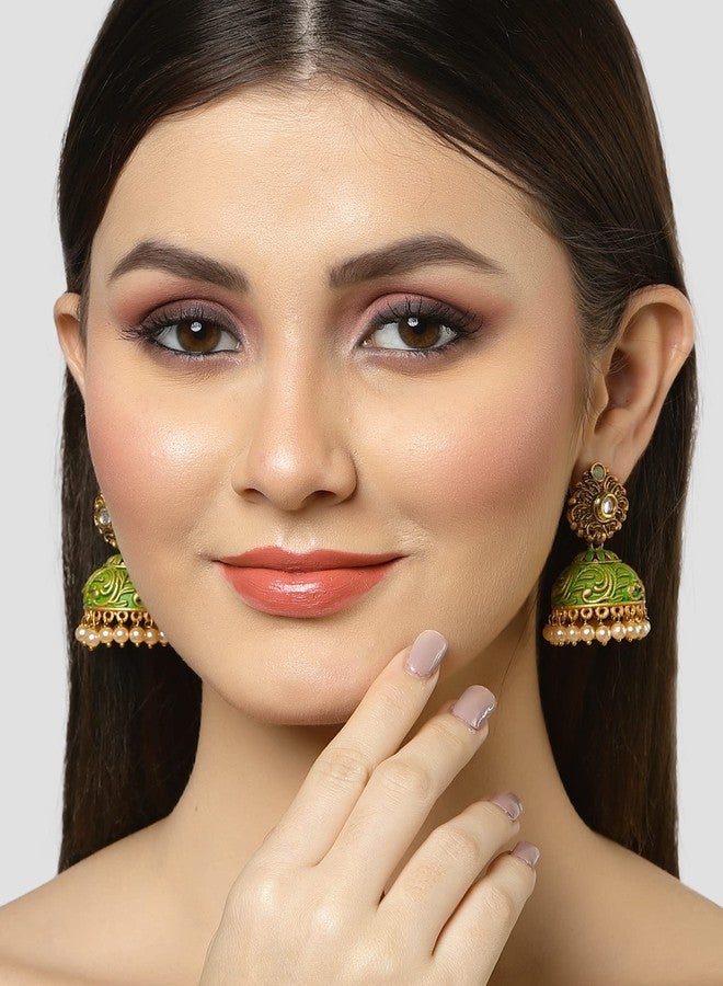 كارات كارت أقراط جومكي مطلية بالذهب من كارات كارت، مرصعة باللؤلؤ الأخضر الأخضر والذهبي للنساء - Image 3
