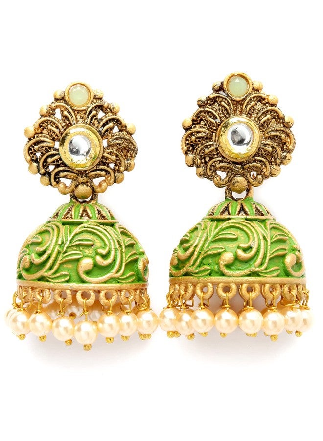 كارات كارت أقراط جومكي مطلية بالذهب من كارات كارت، مرصعة باللؤلؤ الأخضر الأخضر والذهبي للنساء - Image 1