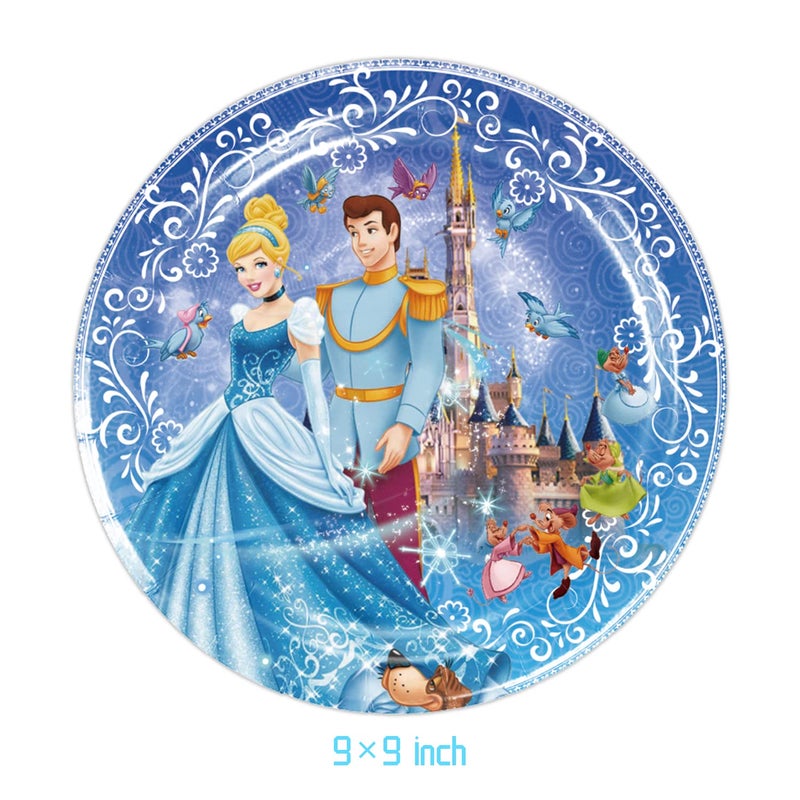 OMTO 41Pack Cinderella Party Supplies include 7"10Pcs and 9" 10Pcs plates, 20 napkins Tablecloth for Cinderella birthday party decoration - Image 3
