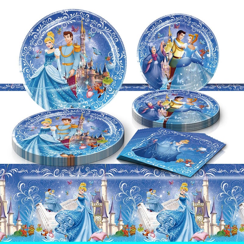 OMTO 41Pack Cinderella Party Supplies include 7"10Pcs and 9" 10Pcs plates, 20 napkins Tablecloth for Cinderella birthday party decoration - Image 1