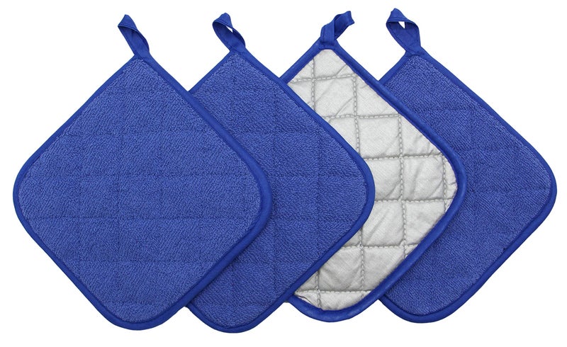 GQZLUCK Cotton Pot Holders Cotton Made Machine Washable Heat Resistant Everyday Kitchen Basic Terry Pot Holder, Hot Pads, Trivet for Cooking and Baking Set of 4 (Dark Blue) - Image 1