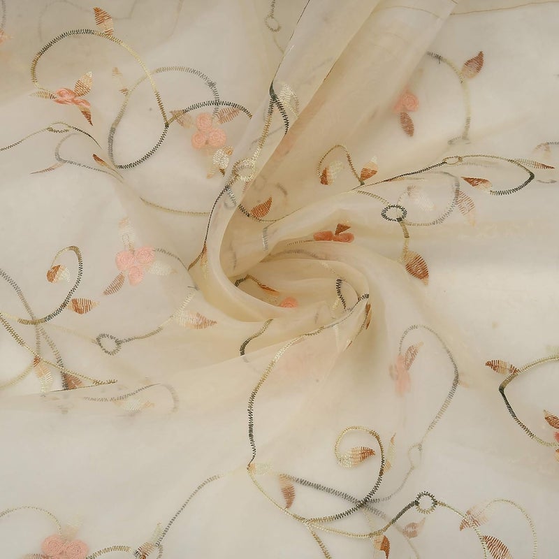 JVIN FAB Three Peach Balls Beautiful Transparent Embroidery Eyelet Grommet Polyester Door Curtains 7 Feet Single Piece Ivory Made in India 9P7 - Image 4