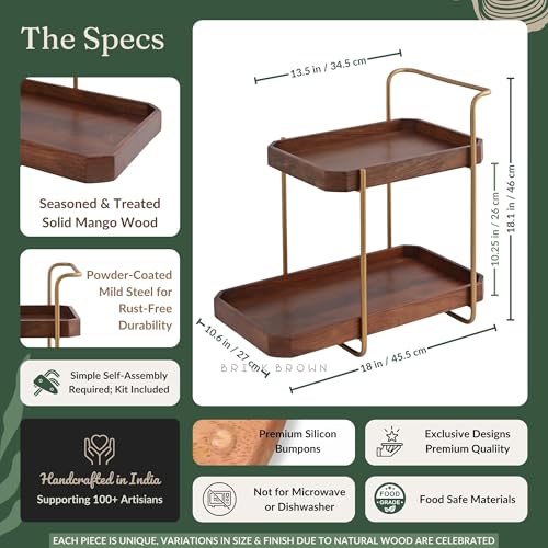 Brick Brown Handcrafted Premium Homeydo Organizer | Wooden Spice Rack | 2-Tier Kitchen Countertop | Cabinet Storage Shelf | Home Décor Display In Wood (18.0X10.6X18.1 Inch) - Tiered Shelf - Image 5