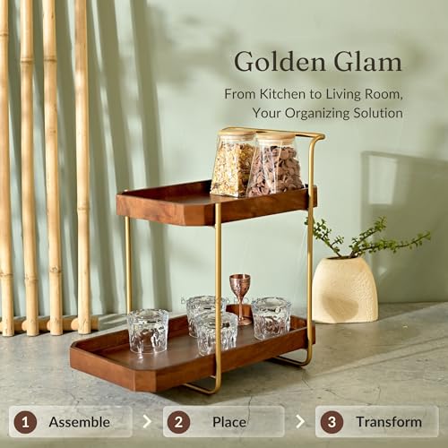 Brick Brown Handcrafted Premium Homeydo Organizer | Wooden Spice Rack | 2-Tier Kitchen Countertop | Cabinet Storage Shelf | Home Décor Display In Wood (18.0X10.6X18.1 Inch) - Tiered Shelf - Image 2