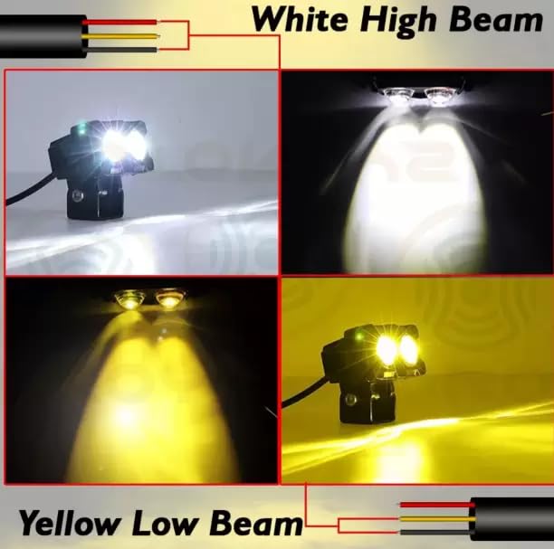 Kaashnic LED Fog Lights, Motorcycle Auxiliary Spot Lights 40W White and Yellow Projector Light for All Motorbike Cars SUV ATV (Pack 2) - Image 4