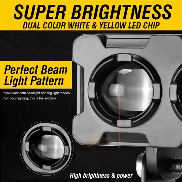 Kaashnic LED Fog Lights, Motorcycle Auxiliary Spot Lights 40W White and Yellow Projector Light for All Motorbike Cars SUV ATV (Pack 2) - Image 5