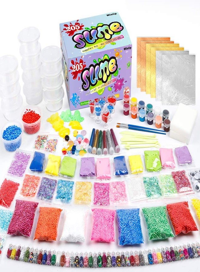 Winlip Slime Supplies Kit, 205 Pack Add Ins Slime Kit for Kids Girls Slime Making, Including Foam Balls, Glitter, Fishbowl Beads, Charms, Clear Containers by WINLIP - Image 1