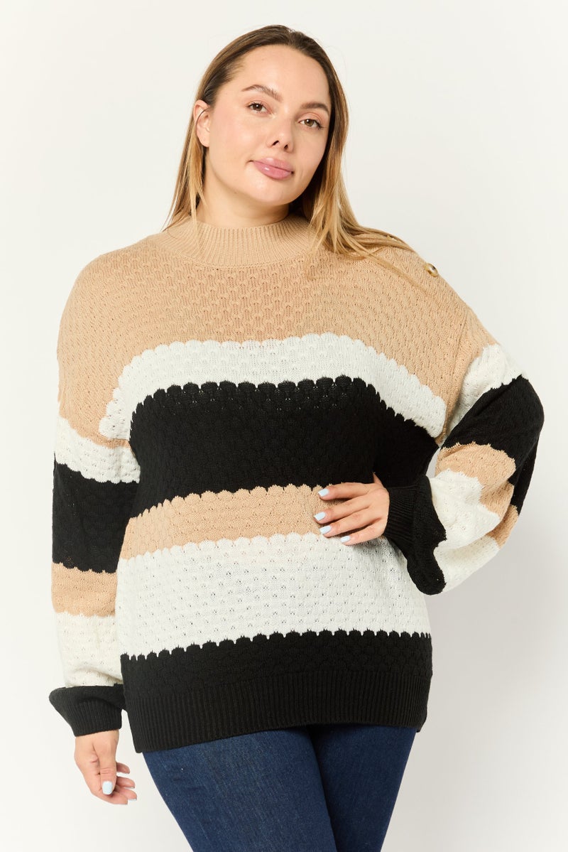 Madison + Hudson Women Mock Neck Knitted Sweater, Multicolor - Image 1
