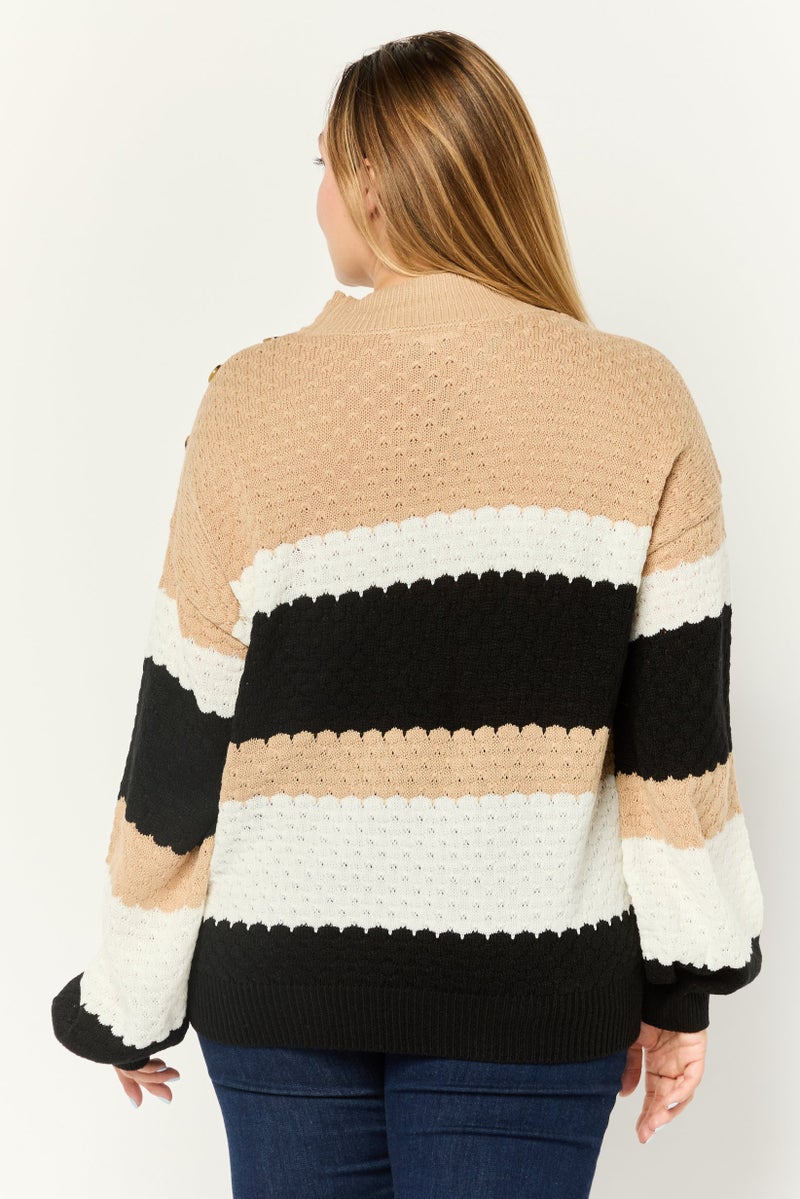 Madison + Hudson Women Mock Neck Knitted Sweater, Multicolor - Image 4