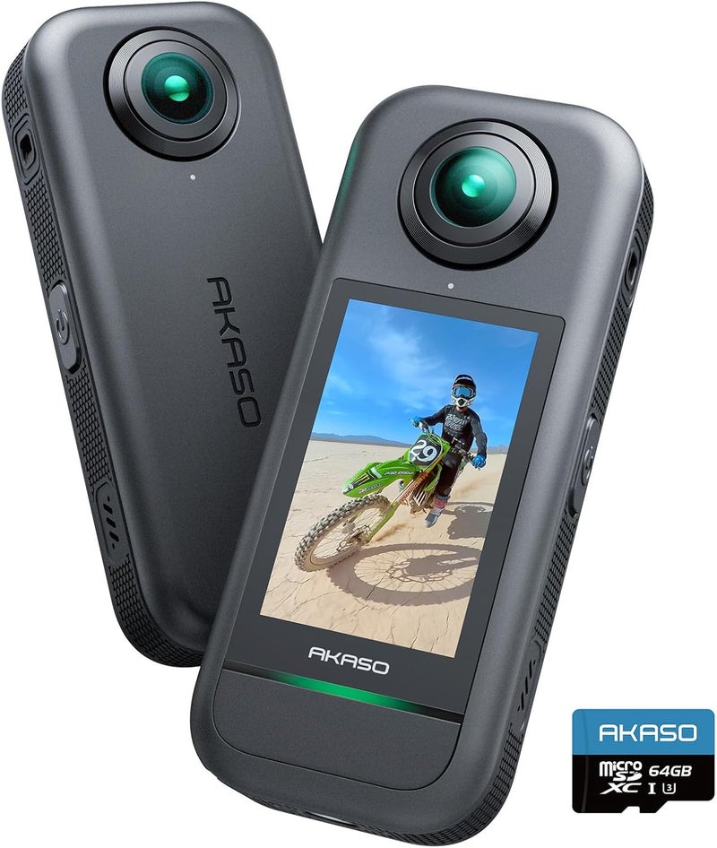 Akaso 360 Weatherproof 360° Action Camera - 5.7K 360 Video with 1/2" 48MP Sensors, 72MP 360 Photo, 360-SuperSmooth, Invisible Selfie Stick Effect, 360° Horizon Lock, AI Tracking with 64GB MicroSD Card - Image 1