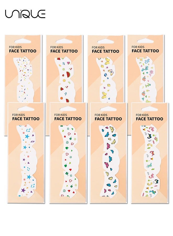 Unique 8Pcs Ooopsiun Face Temporary Tattoos for Kids - Cartoon Butterfly Fruit Dinosaur Face Freckle Tattoo Stickers for Girls Boys Makeup Dancer Costume Birthday Party - Image 3