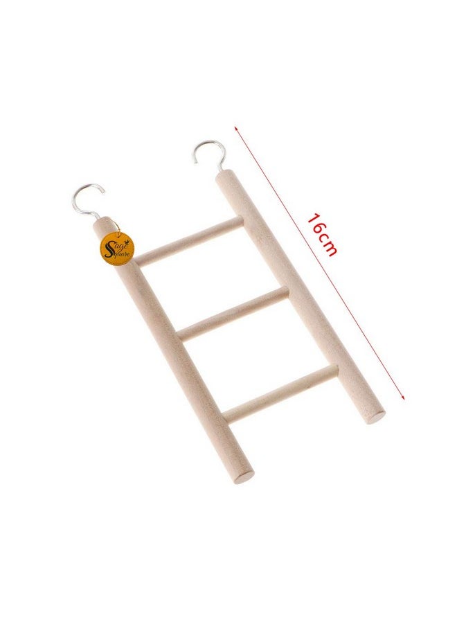 Sage Square Sage Square Playful Natural Wooden Climbing Ladder Toy for Exercise & Fun || with Hooks || for Hamsters, Sugar Glider, Dwarf, Rat, Mice, Gerbil || 3 Stairs / 18.5cm  - Image 2