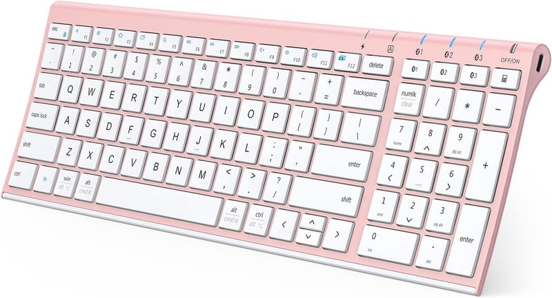 iClever BK10 Bluetooth Keyboard, Wireless Rechargeable Ultra-Slim Keyboard with Long Battery Life, Compatible with iOS, Android, Windows, Mac for iPad, Tablet, Laptop, PC, Phone - Image 1