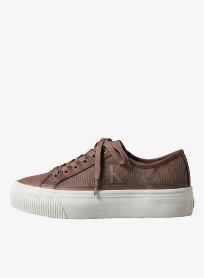 Calvin Klein Nutmeg/Bright White Stripe Knit Vulcanised Flatform Trainers for Women | Best Price UAE