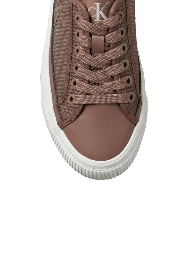 Calvin Klein Nutmeg/Bright White Stripe Knit Vulcanised Flatform Trainers for Women | Best Price UAE
