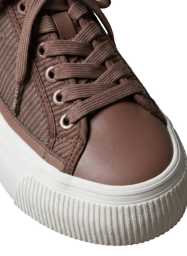 Calvin Klein Nutmeg/Bright White Stripe Knit Vulcanised Flatform Trainers for Women | Best Price UAE