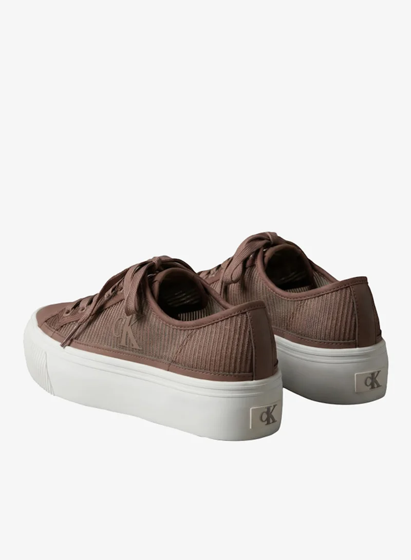 Calvin Klein Nutmeg/Bright White Stripe Knit Vulcanised Flatform Trainers for Women | Best Price UAE
