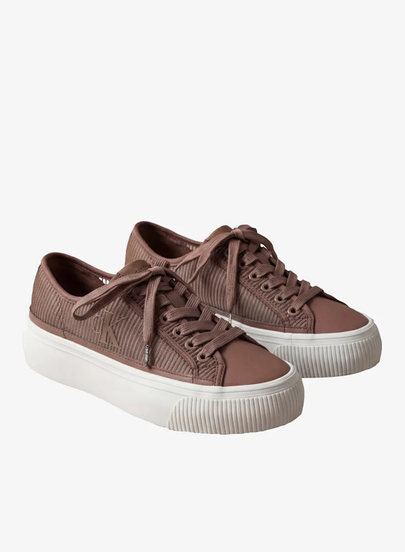 Calvin Klein Nutmeg/Bright White Stripe Knit Vulcanised Flatform Trainers for Women | Best Price UAE