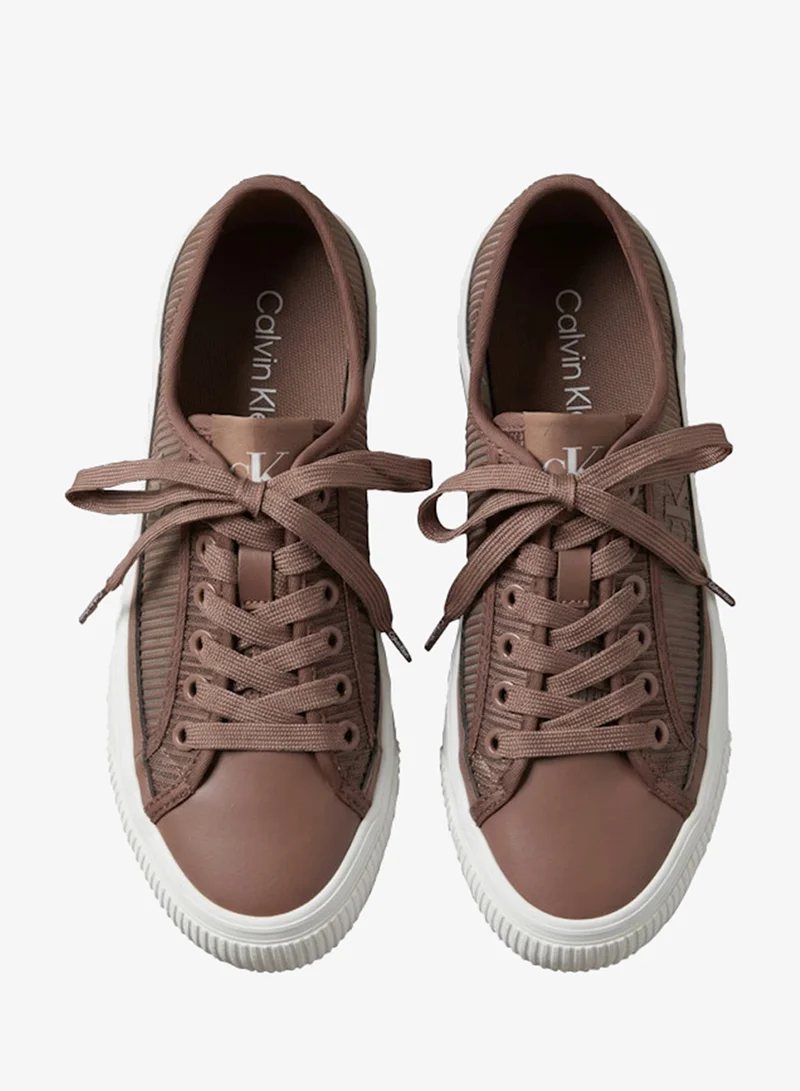 Calvin Klein Nutmeg/Bright White Stripe Knit Vulcanised Flatform Trainers for Women | Best Price UAE
