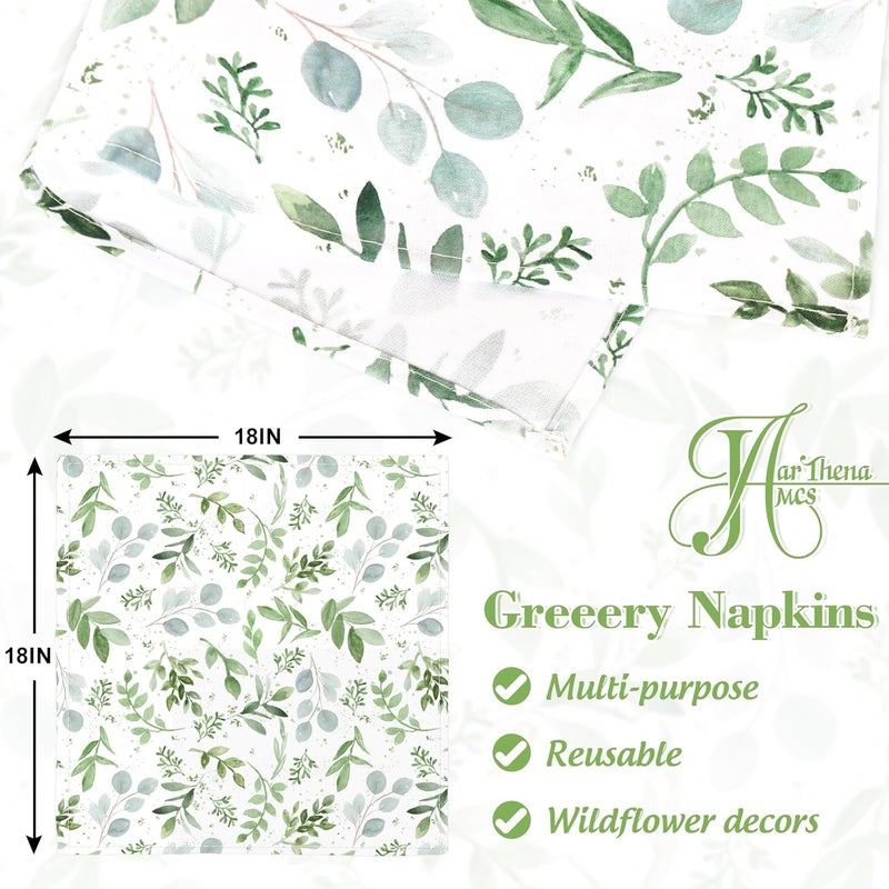 JarThenaAMCS Set of 6 Greenery Cloth Napkin Watercolor Green Leaves Dinner Napkin Reusable Kitchen Top Collection for Spring Farmhouse Party Dining Table Decor 18 x 18 Inch - Image 2