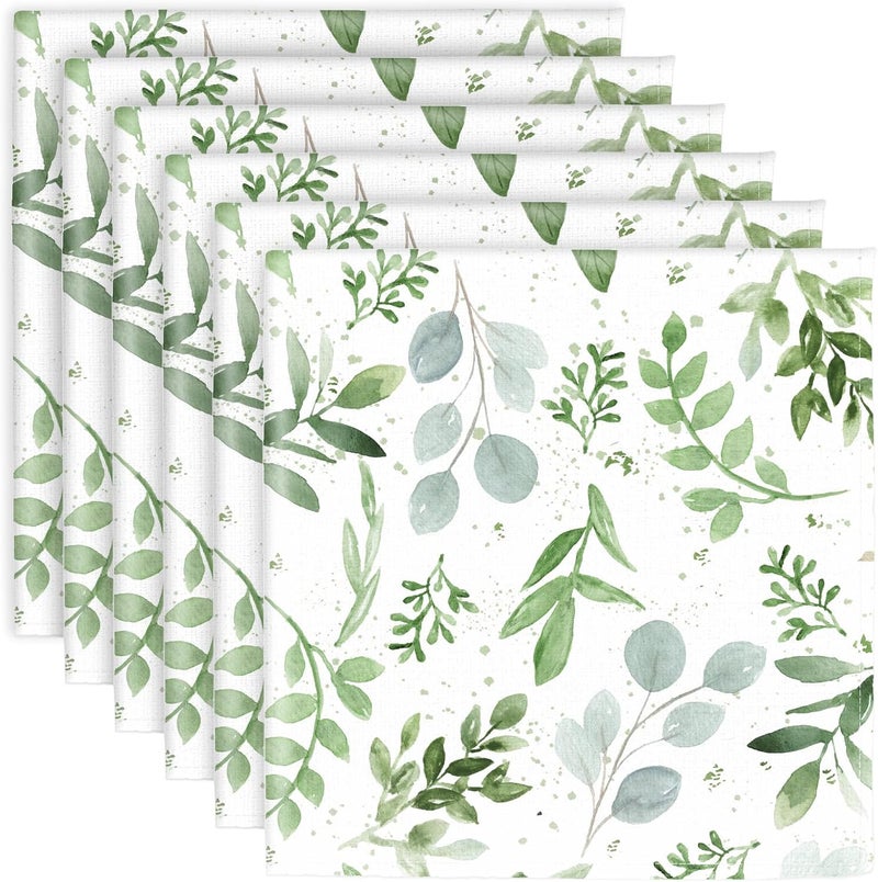 JarThenaAMCS Set of 6 Greenery Cloth Napkin Watercolor Green Leaves Dinner Napkin Reusable Kitchen Top Collection for Spring Farmhouse Party Dining Table Decor 18 x 18 Inch - Image 1