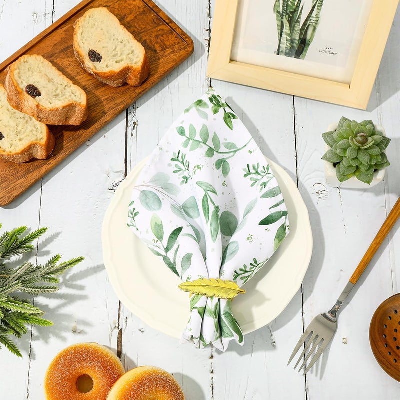 JarThenaAMCS Set of 6 Greenery Cloth Napkin Watercolor Green Leaves Dinner Napkin Reusable Kitchen Top Collection for Spring Farmhouse Party Dining Table Decor 18 x 18 Inch - Image 4