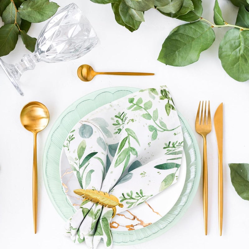 JarThenaAMCS Set of 6 Greenery Cloth Napkin Watercolor Green Leaves Dinner Napkin Reusable Kitchen Top Collection for Spring Farmhouse Party Dining Table Decor 18 x 18 Inch - Image 5