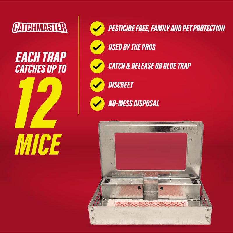 Catchmaster فخ الفئران متعدد الصيد من كاتشماستر 3-pack، فخاخ فئران إنسانية داخلية للمنزل، تشمل لوح لاصق قابل للتبديل، تحكم في الآفات بطريقة حية للمرآب والمخزن - Image 5
