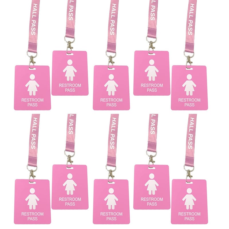 Bemaxy Hall Pass Lanyards with Card Passes,Unbreakable School Classroom Passes Set for Teacher Parents (Hall Bathroom Library Office & Nurse), 10 Pcs (Girls' Restroom Pass) - Image 1