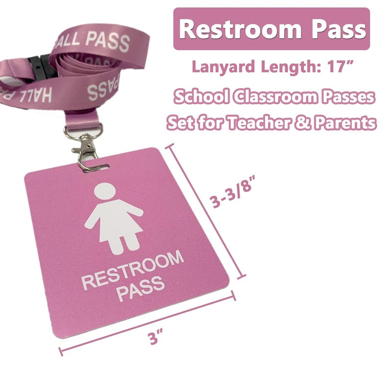 Bemaxy Hall Pass Lanyards with Card Passes,Unbreakable School Classroom Passes Set for Teacher Parents (Hall Bathroom Library Office & Nurse), 10 Pcs (Girls' Restroom Pass) - Image 2