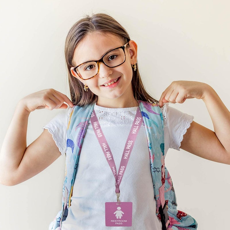 Bemaxy Hall Pass Lanyards with Card Passes,Unbreakable School Classroom Passes Set for Teacher Parents (Hall Bathroom Library Office & Nurse), 10 Pcs (Girls' Restroom Pass) - Image 3