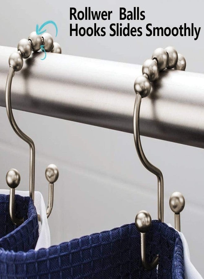 DAWNER Shower Curtain Hooks, Rust Proof Metal Easy Glide Double Rings, Stainless Steel Hangers for Bathroom Curtains, Set of 12, Brushed Nickel - Image 2