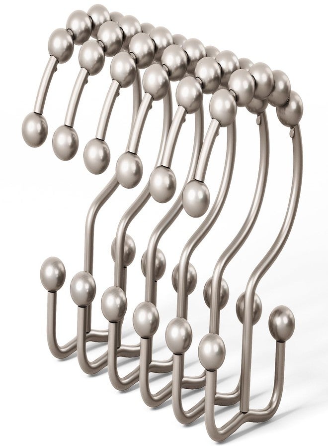 DAWNER Shower Curtain Hooks, Rust Proof Metal Easy Glide Double Rings, Stainless Steel Hangers for Bathroom Curtains, Set of 12, Brushed Nickel - Image 1