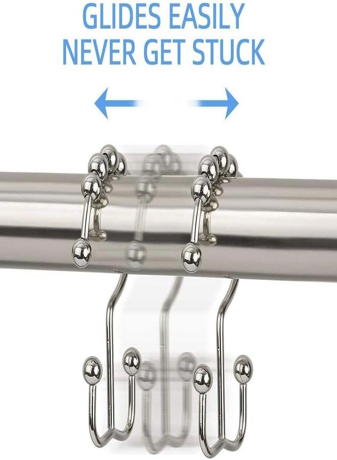 DAWNER Shower Curtain Hooks, Rust Proof Metal Easy Glide Double Rings, Stainless Steel Hangers for Bathroom Curtains, Set of 12, Brushed Nickel - Image 3