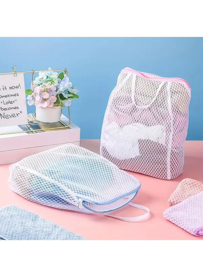 Set Of 2 Pink Rectangular Woven Polyester Honeycomb Mesh Laundry Bags With Zipper And Handle For Socks Underwear And Travel Clothes For Graduation Back To School Summer - Image 4