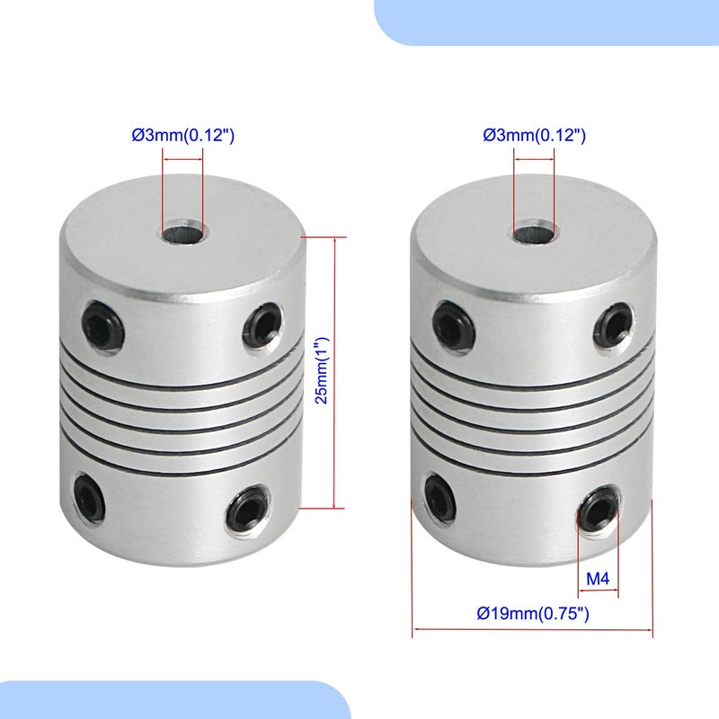 Aopin Flexible Beam Couplings 3mm to 3mm Flexible Coupler Shaft for 3D Printer, Length 25mm / 1" Motor Coupler Connector, Great Apply for Model Shaft, CNC Machine, Motor Guide, DIY Encoder 2 Pcs - Image 2
