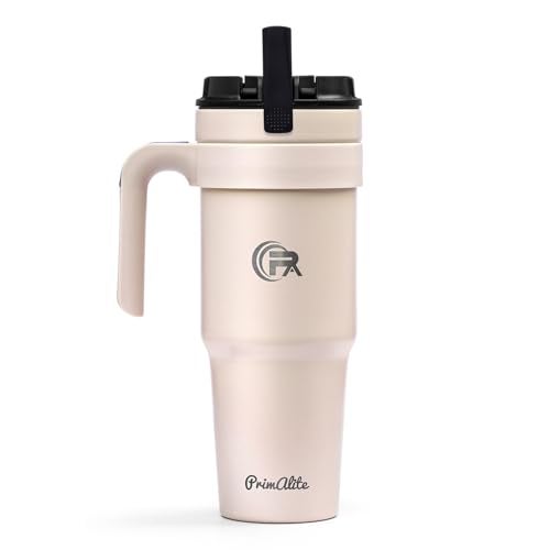 Primalite 1200ML Stainless Steel Insulated Tumbler with Handle | 2-in-1 Straw & Flip Lid | 40oz Travel Mug Bottle for Hot, Cold Drink | Fits in Car CupHolder for Water, Iced Tea, Coffee- Rose Quartz - Image 1