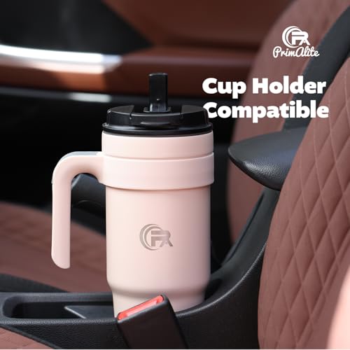 Primalite 1200ML Stainless Steel Insulated Tumbler with Handle | 2-in-1 Straw & Flip Lid | 40oz Travel Mug Bottle for Hot, Cold Drink | Fits in Car CupHolder for Water, Iced Tea, Coffee- Rose Quartz - Image 5