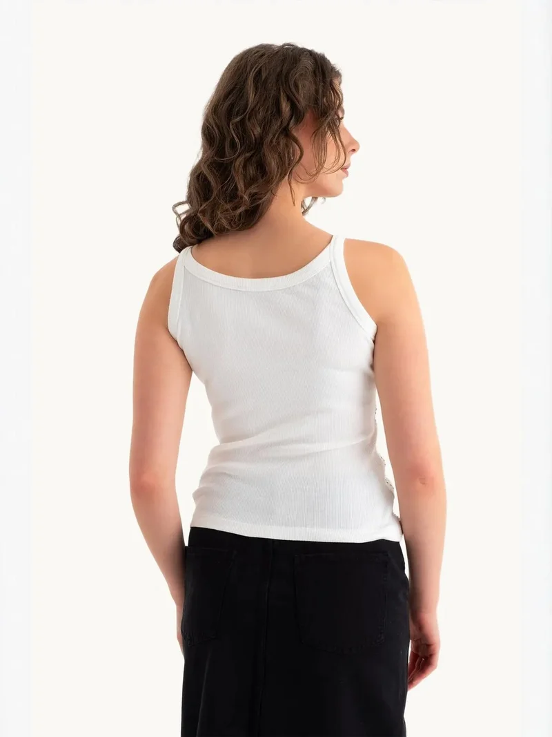 Hiccup White Scoop Neck Ribbed Tank top for Women | Best Price UAE