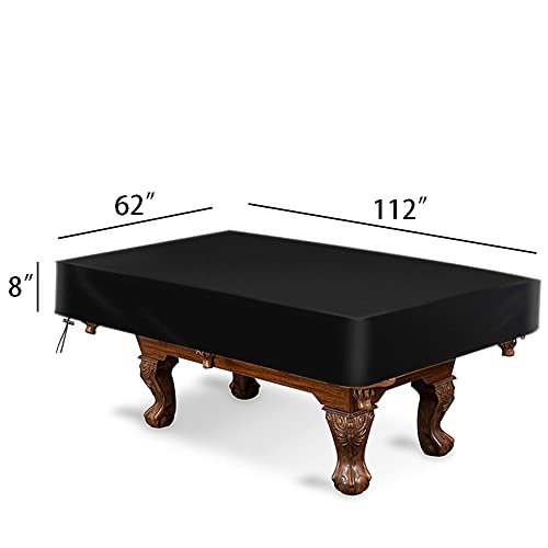 amberr Billiard Pool Table Cover,Waterproof Fade Resistant Windproof Scratch Resistant Covers Cover for Pool Table Snooker Billiard Table (Black, 9FT: 112x62x8in) - Image 2